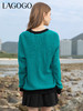 Lagogo拉谷谷2022春季新款撞色V领复古气质通勤翻领开衫针织衫女LAMM832C33 商品缩略图3