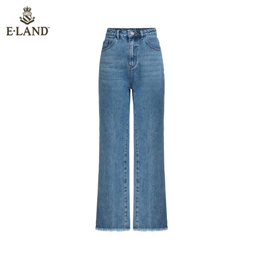ELAND衣恋2022年春季新款小个子显瘦简约百搭磨边微喇裤牛仔裤女EETJC11H3D 商品图4