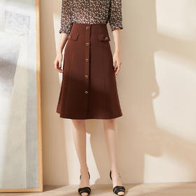 剩S 米思阳2024秋季新款通勤休闲深咖色半身裙扣子点缀a字直筒裙0787