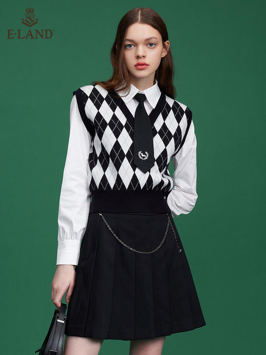 ELAND衣恋2022年春季新款简约ins风菱纹格子无袖针织马甲背心女EEVKC12H1C 商品图0