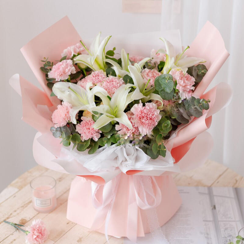 33朵康乃馨混搭韩式花束送妈妈老师领导长辈节日感恩母亲节圣诞节