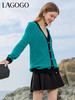 Lagogo拉谷谷2022春季新款撞色V领复古气质通勤翻领开衫针织衫女LAMM832C33 商品缩略图1
