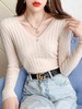【时尚百搭 遮肉显瘦】V领坑纹针织衫2021秋冬内搭修身长袖套头包芯纱毛衣女打底衫 商品缩略图2