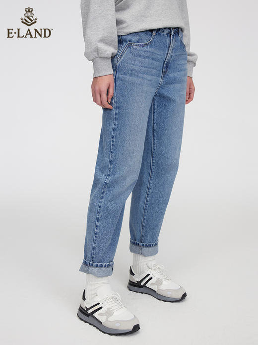 ELAND衣恋2022年春季新款小个子休闲百搭显瘦直筒纯色牛仔裤女EETJC11H4C 商品图0