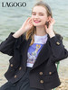 Lagogo拉谷谷2022春季新款黑色西装领气质通勤双排扣外套女高级感LAWW532A42 商品缩略图0