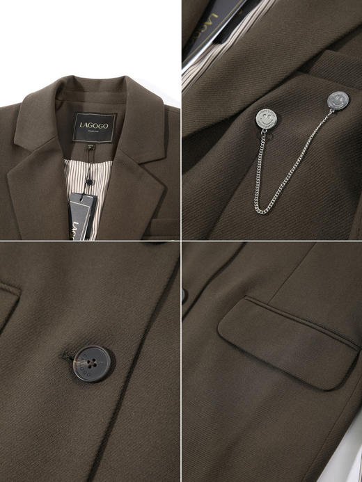 Lagogo拉谷谷2022春季新款通勤气质单排扣中长款西装外套女高级感LAWW332A41 商品图2