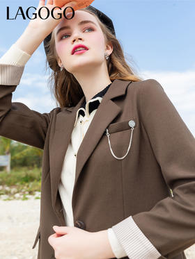 Lagogo拉谷谷2022春季新款通勤气质单排扣中长款西装外套女高级感LAWW332A41