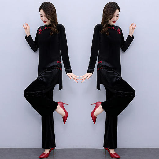 金丝绒时尚优雅潮流舒适套装圆领个性气质款 HR-HRYZ7735 商品图2