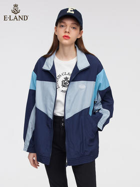 ELAND衣恋2022年春季新款休闲宽松藏青色后背印花拉链夹克外套女EEJAC12Q2N