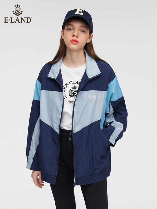 ELAND衣恋2022年春季新款休闲宽松藏青色后背印花拉链夹克外套女EEJAC12Q2N 商品图0