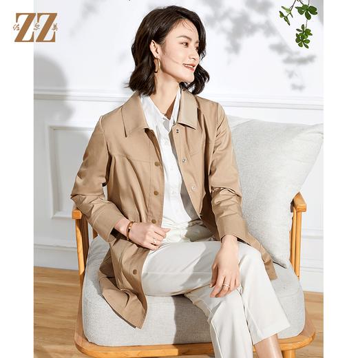 佐尔美2022春季新款气质时尚百搭卡其色红色中长风衣E13FZ38 商品图1