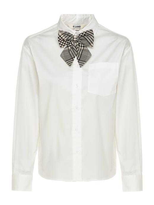 ELAND衣恋2022年春季新款洋气设计感蝴蝶领结通勤白色长袖衬衫女EEYWC12H1C 商品图3
