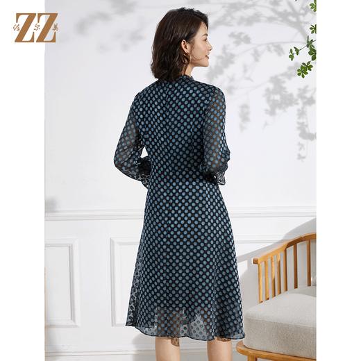 佐尔美春夏新款 蕾丝镂空领9分袖收腰小碎花中长连衣裙女E11LL23 商品图4