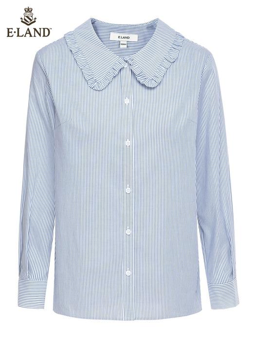 ELAND衣恋2022年春季新款小众设计感别致荷叶边职业条纹衬衫女EEBWC12H2M 商品图4