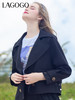 Lagogo拉谷谷2022春季新款黑色西装领气质通勤双排扣外套女高级感LAWW532A42 商品缩略图2