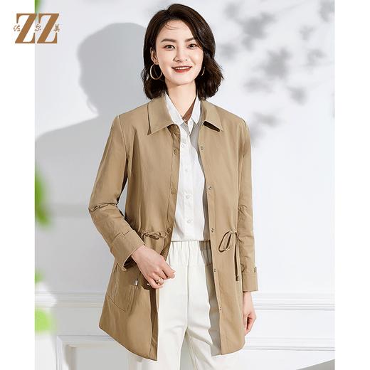 佐尔美2022春季新款气质时尚收腰百搭卡其色绿色中长风衣E13FZ41 商品图3