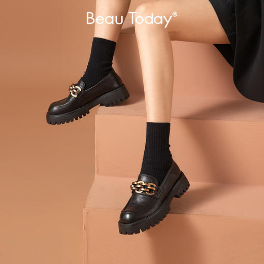 BeauToday真皮厚底乐福鞋英伦风小皮鞋项链鞋单鞋女鞋27748 商品图3