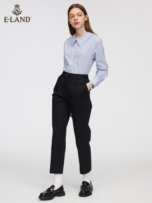 ELAND衣恋2022年春季新款小众设计感别致荷叶边职业条纹衬衫女EEBWC12H2M 商品图1