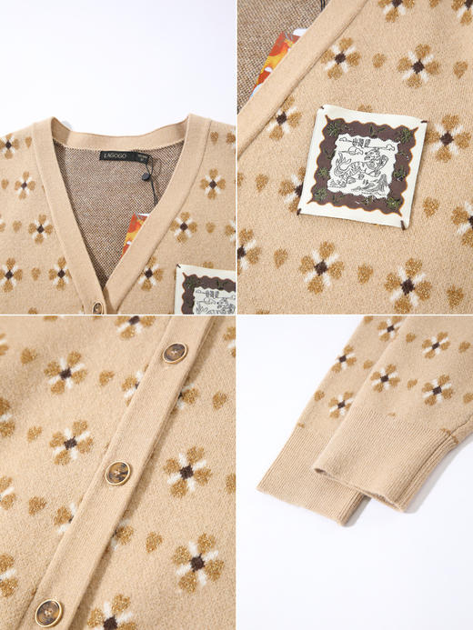 Lagogo2022春季新款V领针织衫女开衫长袖宽松小众LAMM871C32 商品图3