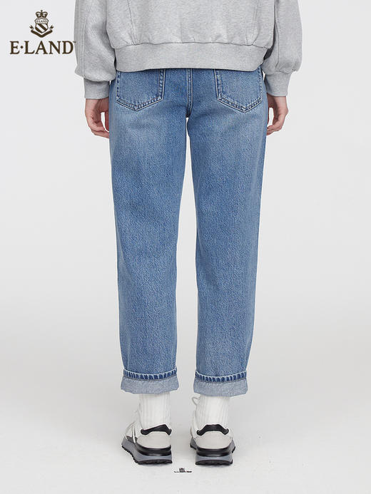 ELAND衣恋2022年春季新款小个子休闲百搭显瘦直筒纯色牛仔裤女EETJC11H4C 商品图1