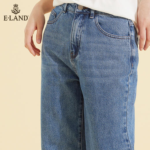 ELAND衣恋2022年春季新款小个子显瘦简约百搭磨边微喇裤牛仔裤女EETJC11H3D 商品图3