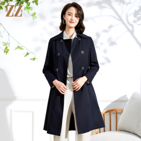 佐尔美春新款气质长款经典束腰双排扣英伦长风衣E13FC19