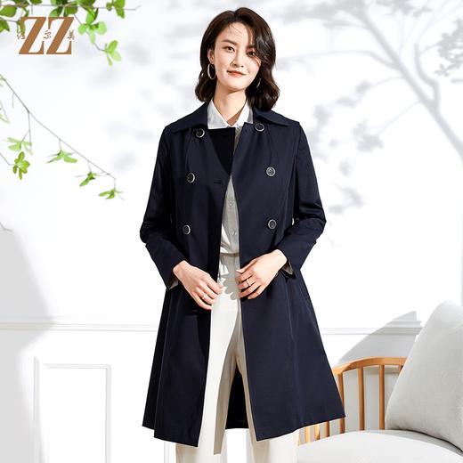 佐尔美春新款气质长款经典束腰双排扣英伦长风衣E13FC19 商品图0