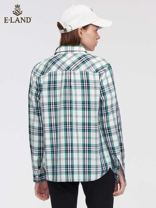 ELAND衣恋2022年春季新款简约复古别致学院风格纹刺绣长袖衬衫女EEYCC12E1M 商品图1