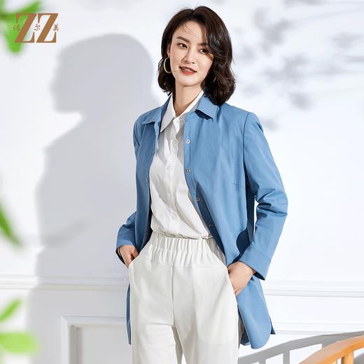 佐尔美春季新款气质时尚百搭蓝色红色中长风衣E13FZ39 商品图0