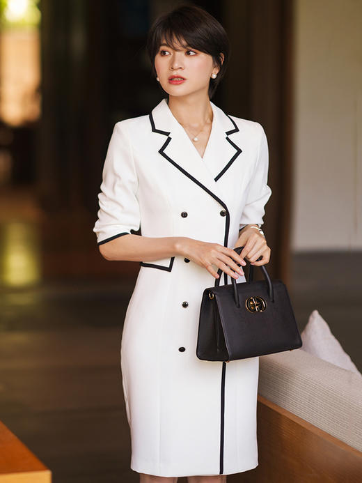 高端职业装连衣裙女2022春装新款七分袖西装领女装气质裙子 商品图1