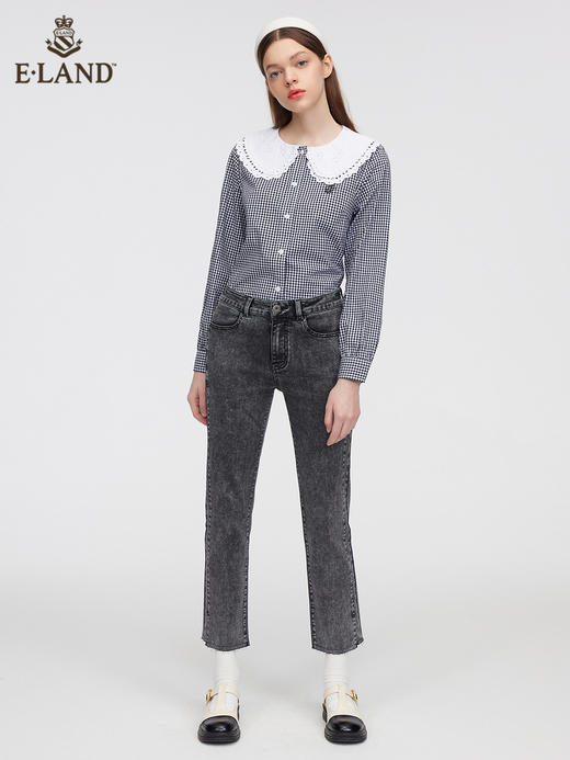 ELAND衣恋2022年春季新款简约修身裤脚设计感开衩纯色牛仔长裤女EETJC12H1M 商品图0