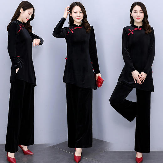 金丝绒时尚优雅潮流舒适套装圆领个性气质款 HR-HRYZ7735 商品图1