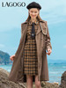 Lagogo拉谷谷2022年春季新款西装领系带双排扣学院风风衣女咖啡色LAFF332C44 商品缩略图1