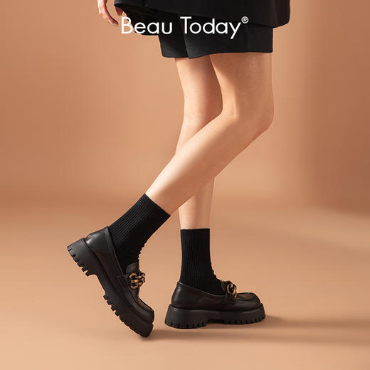 BeauToday真皮厚底乐福鞋英伦风小皮鞋项链鞋单鞋女鞋27748 商品图1