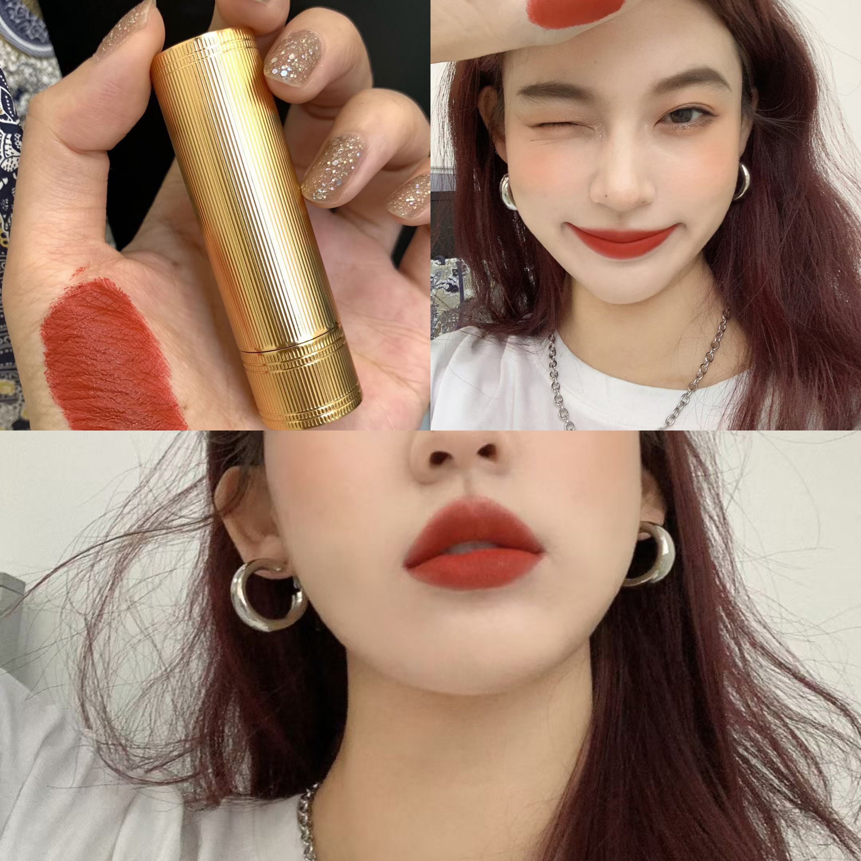 【跨境】美到窒息/新款gucci碎花金管唇膏口红25 203 500 502 505 508