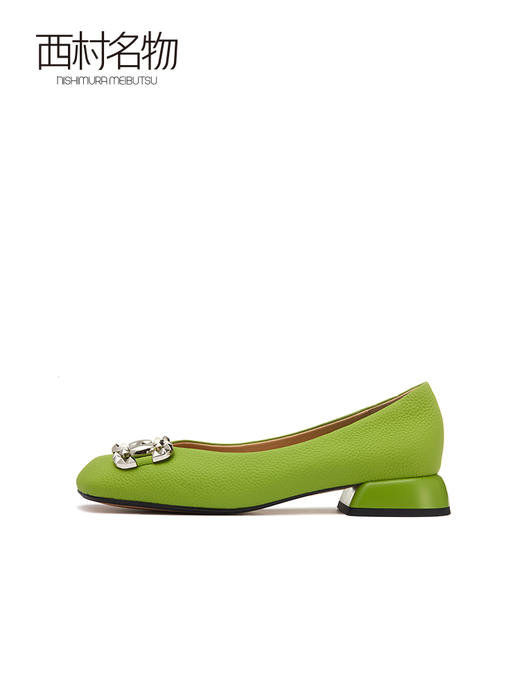 西村名物2022春季新款马衔扣方头女鞋舒适浅口法式真皮单鞋X22AE19251 商品图1