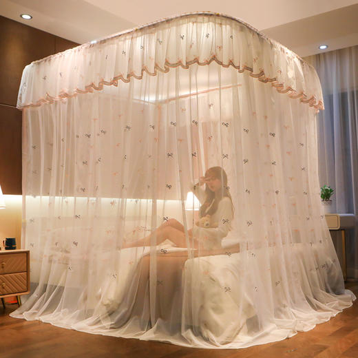 【公主轻奢风】蚊帐加密防尘窗帘布绣花可升降导轨蚊帐 商品图2
