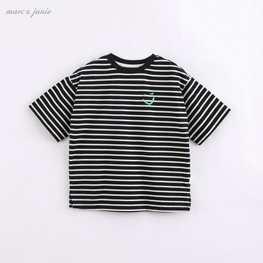【打折】马克珍妮夏装新款 女童舒适全棉笑脸图案条纹加长t恤220538 商品图1
