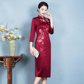 重工刺绣妈妈装结婚礼服，喜婆婆婚宴醋酸锻改良旗袍中长连衣裙QQX-8225