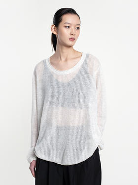 2022新款亚麻羊绒7针镂空圆领套头衫