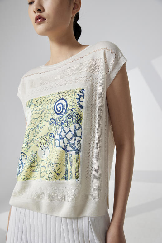 一字领真丝羊绒针梭相拼上衣SJS94W005K 商品图3