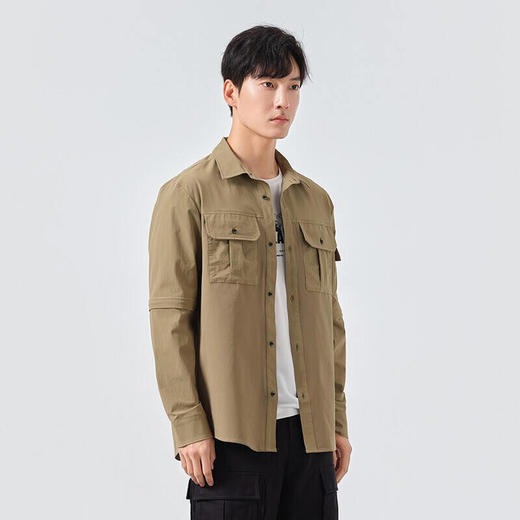 探路者22春夏户外运动 男士亲肤透气 可脱卸袖 速干舒适休闲衬衫TAKK81247 商品图4