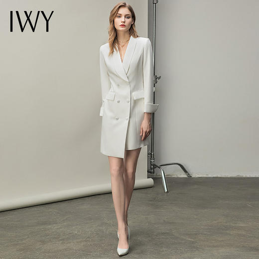 IWY/白色缎面拼接都市职场套装时尚白领西装连衣裙Q11125 商品图2