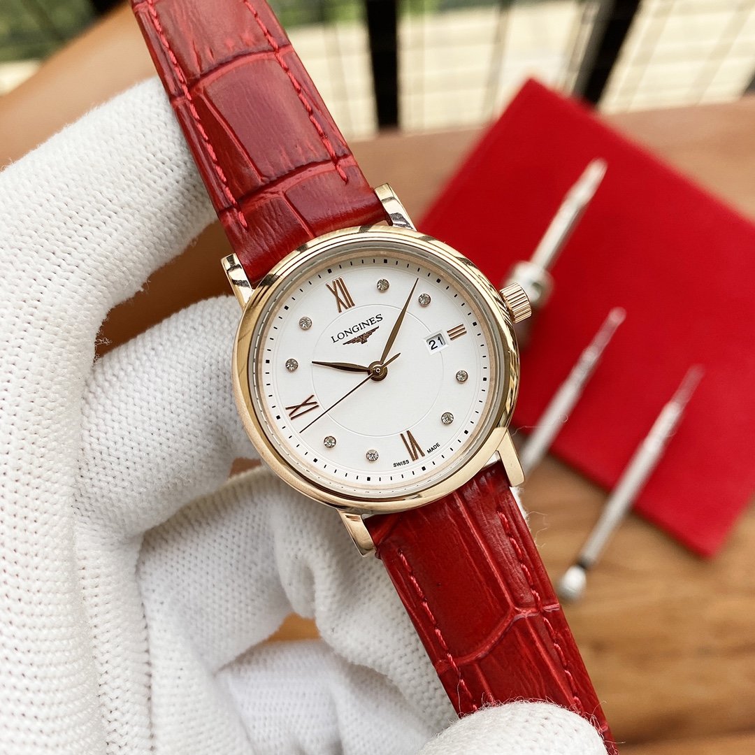 浪琴longines [玫瑰]女表原装进口石英机芯 矿物质玻璃镜面 316l精钢