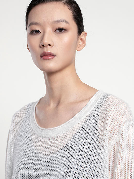 2022新款亚麻羊绒7针镂空圆领套头衫 商品图2