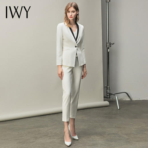 IWY/白色黑色拼接领单粒扣都市时尚职业女士西服套装西装白领工作服CP10334 商品图2