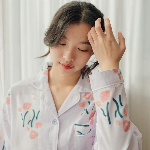 【花开有时】纯棉纱布睡衣 长袖两件套 短袖睡裙 宽松和服睡衣 汗蒸家居服 商品图3