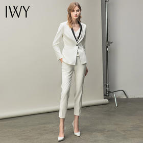 IWY/白色黑色拼接领单粒扣都市时尚职业女士西服套装西装白领工作服CP10334