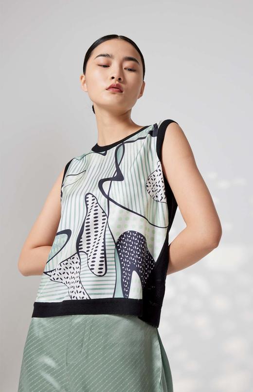 真丝羊绒圆领针梭相拼女式背心 SJS94W006K 商品图2