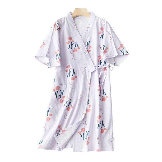 【花开有时】纯棉纱布睡衣 长袖两件套 短袖睡裙 宽松和服睡衣 汗蒸家居服 商品图8
